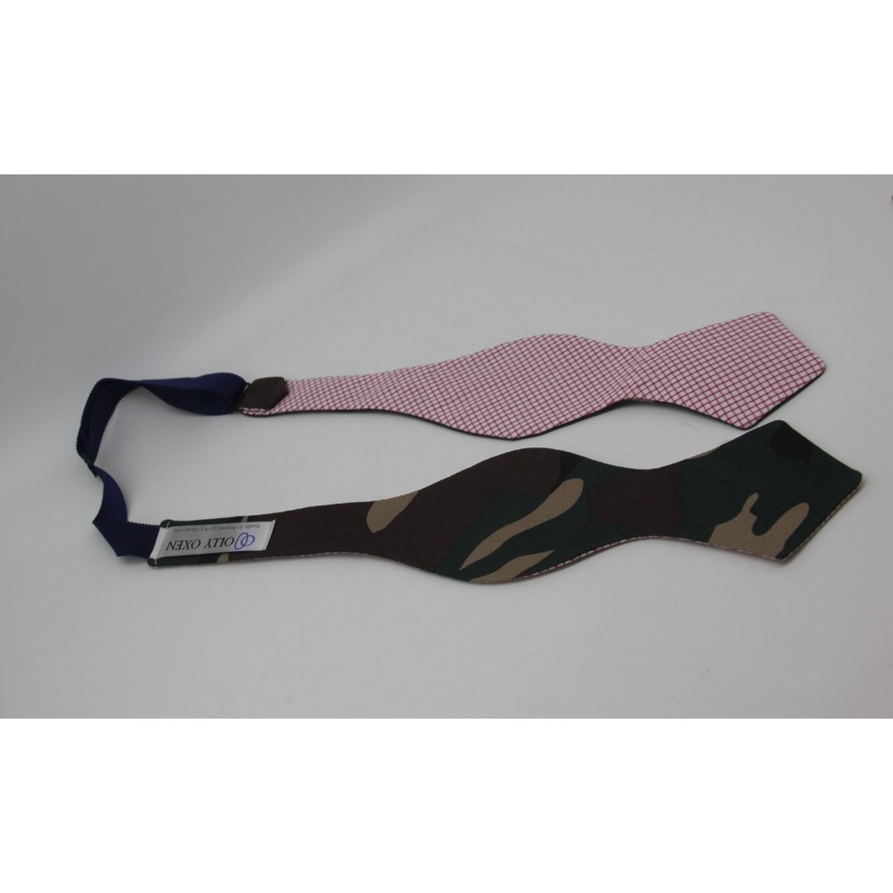 Olly Oxen Reversible Bow Tie Red White Check Camo Adjustable Bowtie Southern EUC